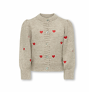 KMGSILLA LS O-NECK CARDIGAN KNT - PUNICE STONE/DETAILS HEARTS RED