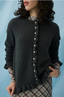VIJACIA O-NECK L/S FRILL KNIT CARDIGAN - MEDIUM GREY/MELANGE