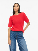 VIDALO O-NECK S/S KNIT TOP - HIBISCUS