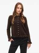 VIJACIA O-NECK L/S FRILL KNIT CARDIGAN COFFEE BEAN/MELANGE