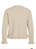 VIJACIA O-NECK L/S FRILL KNIT CARDIGAN - SUPER LIGHT NATURAL MELANGE
