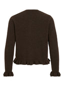 VIJACIA O-NECK L/S FRILL KNIT CARDIGAN COFFEE BEAN/MELANGE