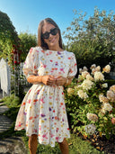 VIALINIA BOATNECK 2/4 SHORT DRESS SNOW WHITE FLOWER MIX