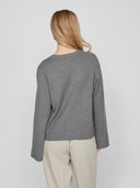 VICASSIE O-NECK L/S KNIT TOP - MEDIUM GREY MELANGE