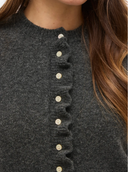 VIJACIA O-NECK L/S FRILL KNIT CARDIGAN - MEDIUM GREY/MELANGE
