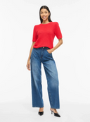 VIDALO O-NECK S/S KNIT TOP - HIBISCUS
