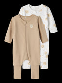 NBNNIGHTSUIT 2P ZIP FF OXFORD BEAR OXFORD TAN