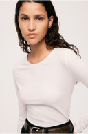 VINORA L/S O-NECK TOP - BRIGHT WHITE