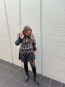 VIELMA O-NECK L/S  SHORT DRESS BLACK BEAUTY/BROWN FLOWERS