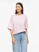 VILIGA 2/4 O-NECK KNIT TOP - CHERRY BLOSSOM/MELANGE