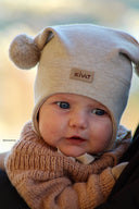 KNYTELUE BOMULL BEIGE M/LOGO