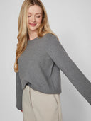 VICASSIE O-NECK L/S KNIT TOP - MEDIUM GREY MELANGE