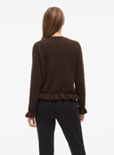 VIJACIA O-NECK L/S FRILL KNIT CARDIGAN COFFEE BEAN/MELANGE