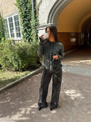 VIJACIA O-NECK L/S FRILL KNIT CARDIGAN - MEDIUM GREY/MELANGE