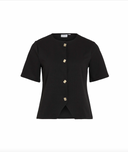 VIKAMILLE  S/S O-NECK BUTTON TOP BLACK
