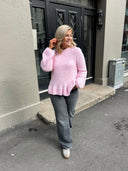 VIBOWS L/S O-NECK KNIT PULLOVER - CHERRY BLOSSOM