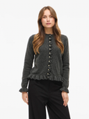 VIJACIA O-NECK L/S FRILL KNIT CARDIGAN - MEDIUM GREY/MELANGE