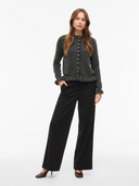 VIJACIA O-NECK L/S FRILL KNIT CARDIGAN - MEDIUM GREY/MELANGE