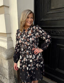 VIELMA O-NECK L/S  SHORT DRESS BLACK BEAUTY/BROWN FLOWERS