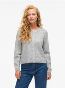 VILORY O-NECK L/S KNIT CARDIGAN - LIGHT GREY MELANGE