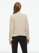 VIJACIA O-NECK L/S FRILL KNIT CARDIGAN - SUPER LIGHT NATURAL MELANGE