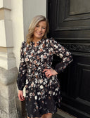 VIELMA O-NECK L/S  SHORT DRESS BLACK BEAUTY/BROWN FLOWERS