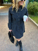 VISOL L/S  PLEAT DENIM DRESS - BLACK
