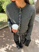 VIJACIA O-NECK L/S FRILL KNIT CARDIGAN - MEDIUM GREY/MELANGE