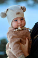 KNYTELUE BOMULL BEIGE M/LOGO