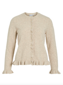 VIJACIA O-NECK L/S FRILL KNIT CARDIGAN - SUPER LIGHT NATURAL MELANGE