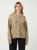 YASNOLA WOOL LS.KNIT CARDIGAN - OAT MILK/MELANGE