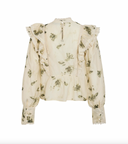 VIREMO L/S FRILL TOP - BIRCH FLOWERS