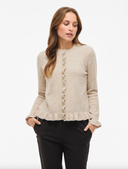 VIJACIA O-NECK L/S FRILL KNIT CARDIGAN - SUPER LIGHT NATURAL MELANGE