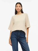 VILIGA 2/4 O-NECK KNIT TOP - BIRCH DETAIL MELANGE