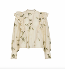 VIREMO L/S FRILL TOP - BIRCH FLOWERS