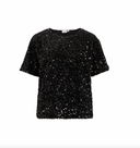 VIFAITH O-NECK S/S SEQUIN TOP - BLACK BEAUTY