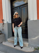 VIKAMILLE  S/S O-NECK BUTTON TOP BLACK