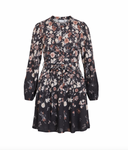 VIELMA O-NECK L/S  SHORT DRESS BLACK BEAUTY/BROWN FLOWERS