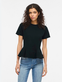 VIVELMERA O-NECK S/S PEPLUM T-SHIRT - BLACK BEAUTY