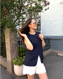 YASAGANA LINEN BLEND WAISTCOAT - NAVY BLAZER