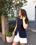 YASAGANA LINEN BLEND WAISTCOAT - NAVY BLAZER
