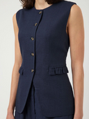 YASAGANA LINEN BLEND WAISTCOAT - NAVY BLAZER