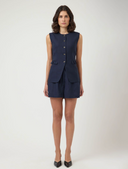 YASAGANA LINEN BLEND WAISTCOAT - NAVY BLAZER