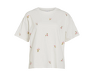 VIMONIE EMB O-NECK S/S/RN - SNOW WHITE/EMB FLOWER