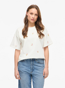 VIMONIE EMB O-NECK S/S/RN - SNOW WHITE/EMB FLOWER