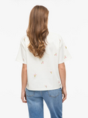 VIMONIE EMB O-NECK S/S/RN - SNOW WHITE/EMB FLOWER