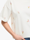 VIMONIE EMB O-NECK S/S/RN - SNOW WHITE/EMB FLOWER