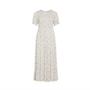 VIGREIS S/S O-NECK ANKLE DRESS SNOW WHITE PINK FLOWERS