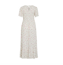 VIGREIS S/S O-NECK ANKLE DRESS SNOW WHITE PINK FLOWERS