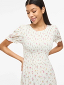 VIGREIS S/S O-NECK ANKLE DRESS SNOW WHITE PINK FLOWERS